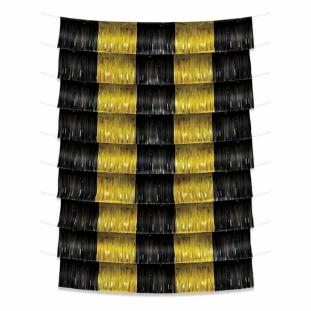 GOLDENGIFTS 9.75 in. x 6 ft. Metallic Fringe Garland Backdrop, Gold & Black, 12PK GO3345531